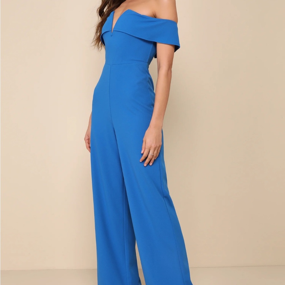 Lulus Bright Blue Off-Shoulder Jumpsuit